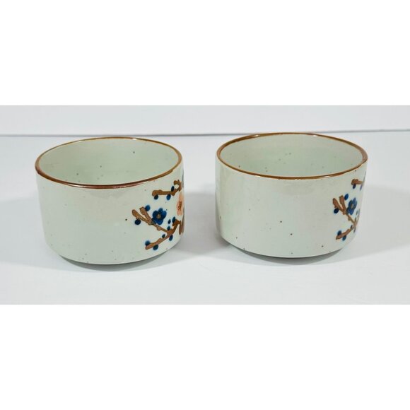 Vintage Korean Ceramic Stoneware Soup Mugs Floral Design Hand-Painted Brown & Wh - Picture 14 of 15